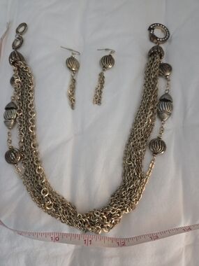 Gold-Tone Multi-Chain Necklace and Drop Earrings Set